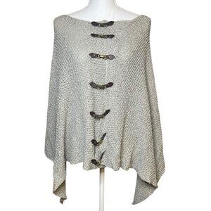 Simply Noelle One Size Knit Poncho Wrap Cape Buckle Closure Cotton Cottagecore
